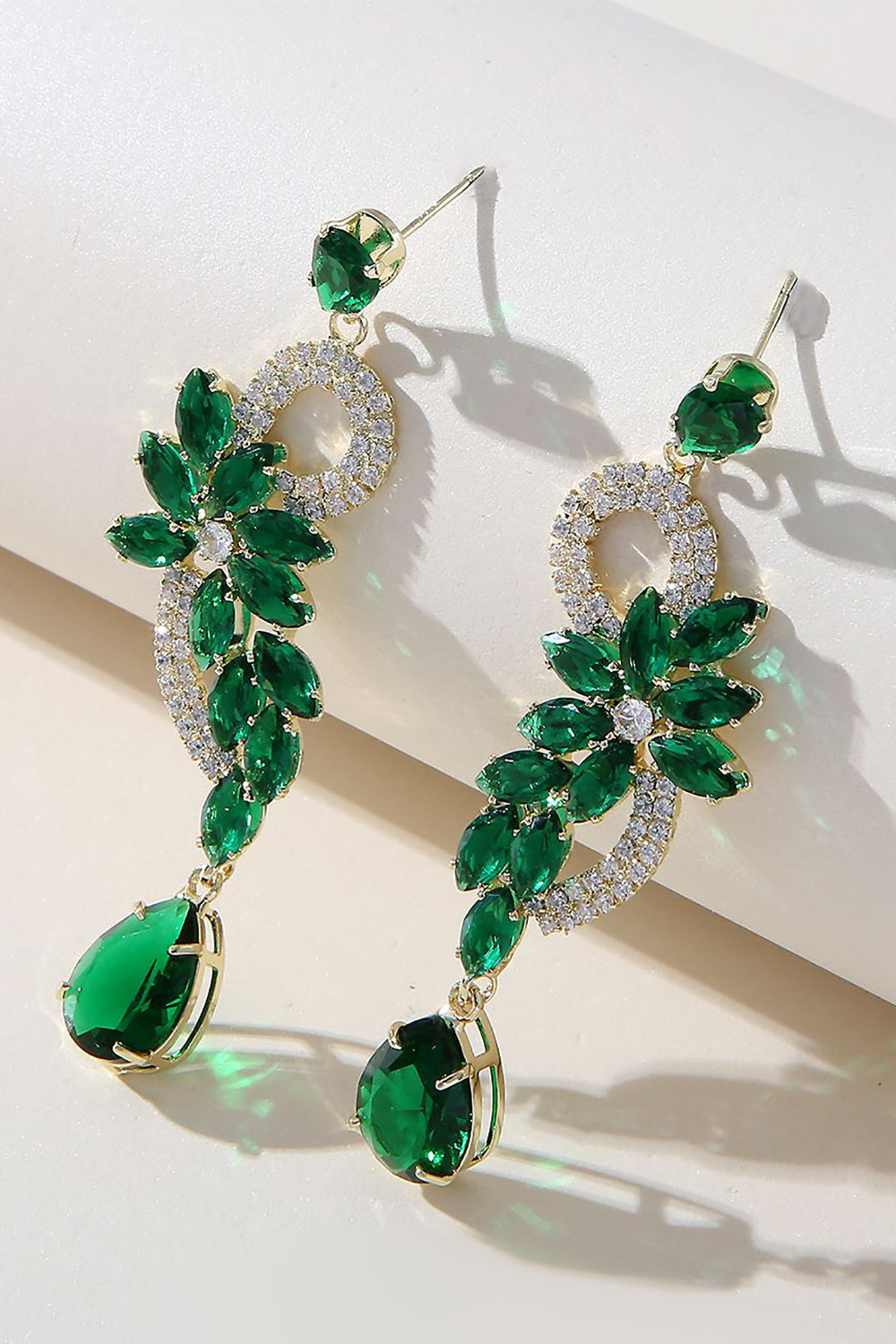 Green Rhinestone Beaded Formal Earrings