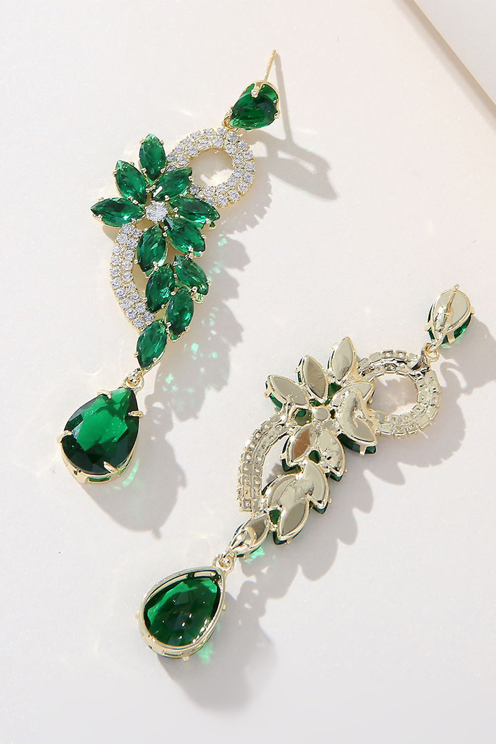 Green Rhinestone Beaded Formal Earrings