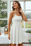 White Open Back Spaghetti Straps Graduation Dress
