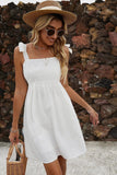 White Spaghetti Straps A Line Mini Graduation Dress