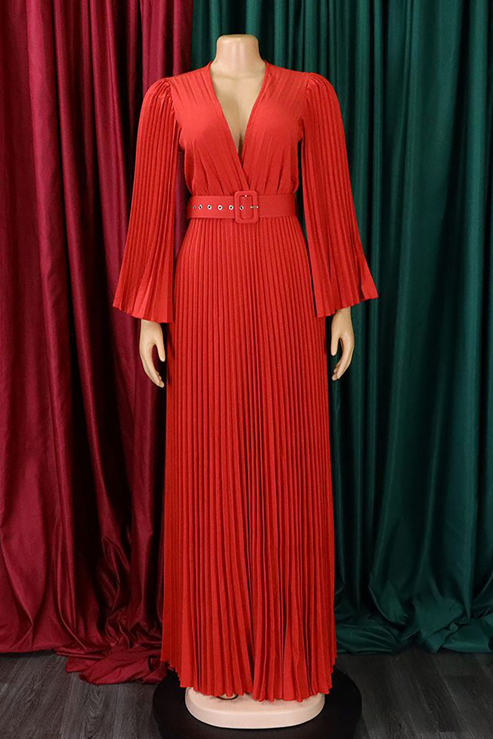 Sky Blue Pleated Long Wedding Guest Dress