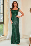 Dark Green Sequins Glitter Formal Dress