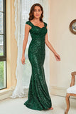 Dark Green Sequins Glitter Formal Dress