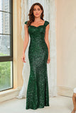 Dark Green Sequins Glitter Formal Dress