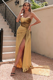 Black Strapless Corset Formal Dress with Slit