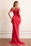 Red Sheath Off The Shoulder Formal Dress With Ruffles
