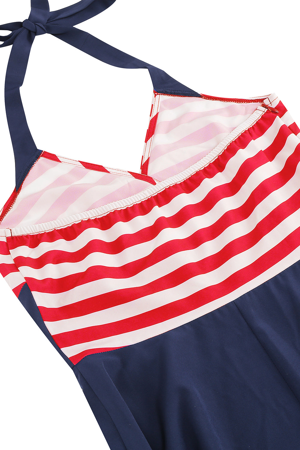 Halter Stripe Blue Swing Retro Dress With Pockets