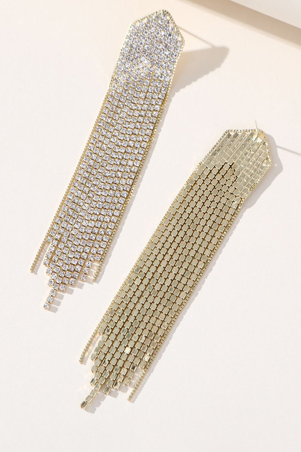 Golden Rhinestones Long Tassel Earrings