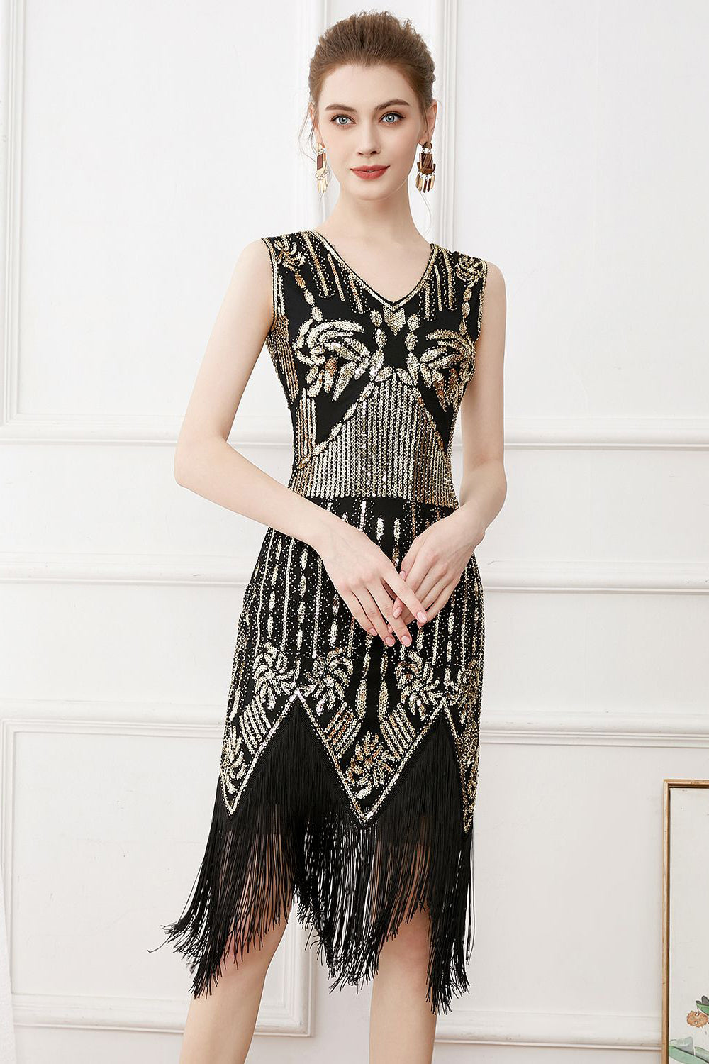 Fringes Glitter Flapper Dress with Sleeveless