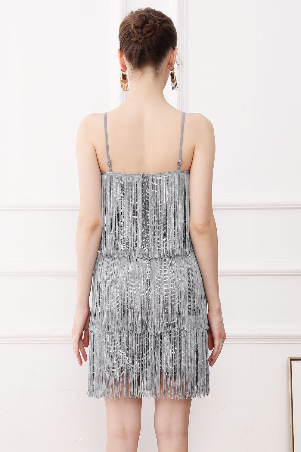 Black Fringes Spaghetti Straps 1920s Dress