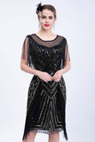 Black Glitter Sequins Flapper Dress with Fringes