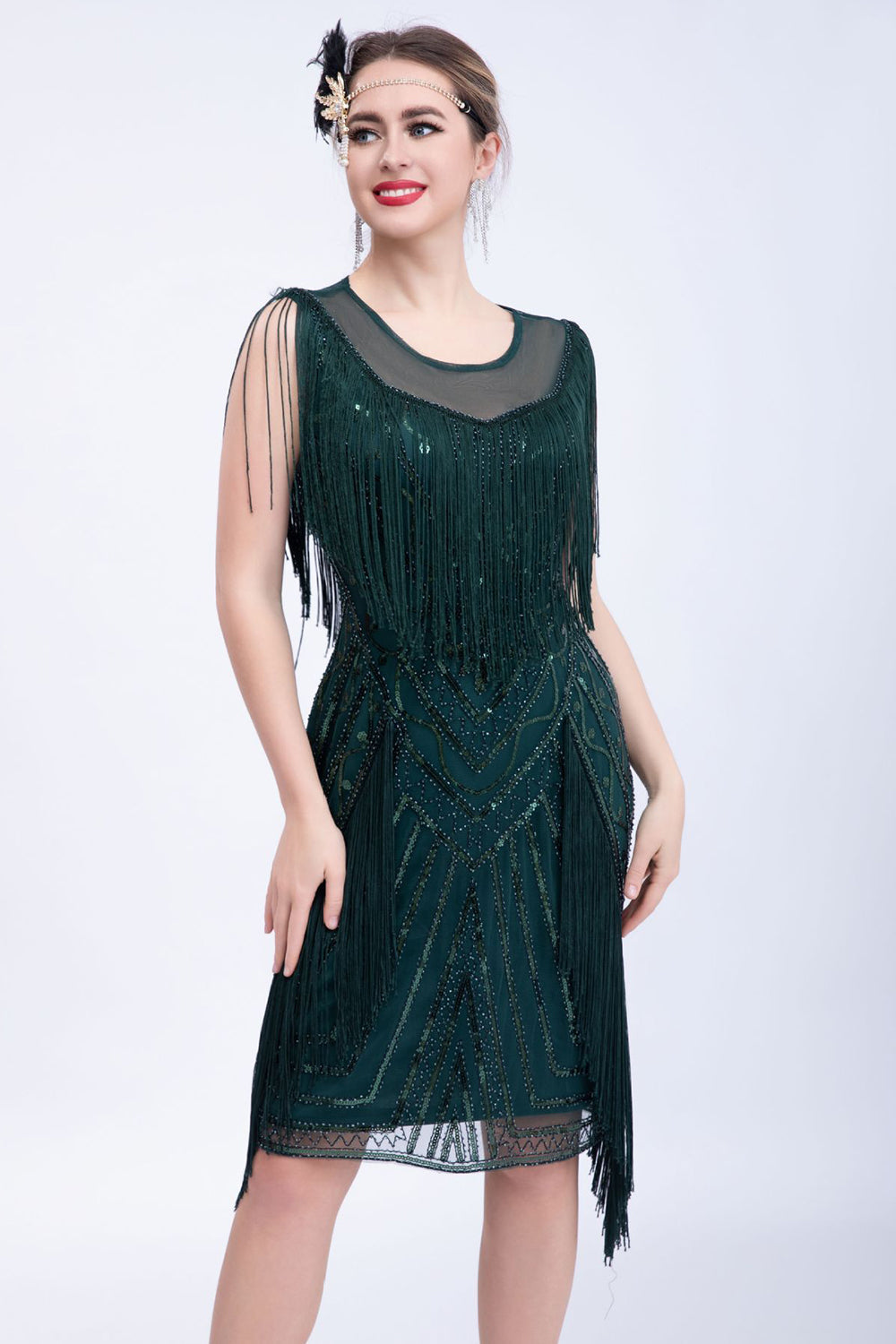 Black Glitter Sequins Flapper Dress with Fringes