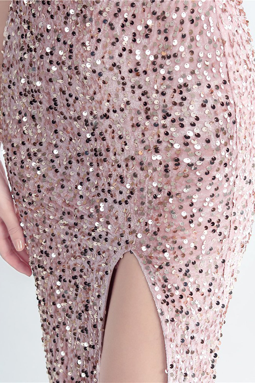 Cold Shoulder Sequins Blue Corset Formal Dress with Feathers