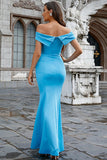 Satin Mermaid Off The Shoulder Blue Formal Dress