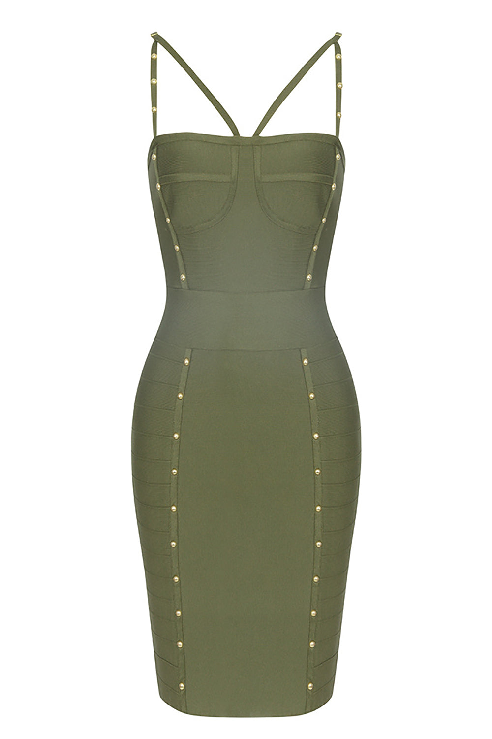 Army Green Spaghetti Straps Bodycon Semi Formal Dress