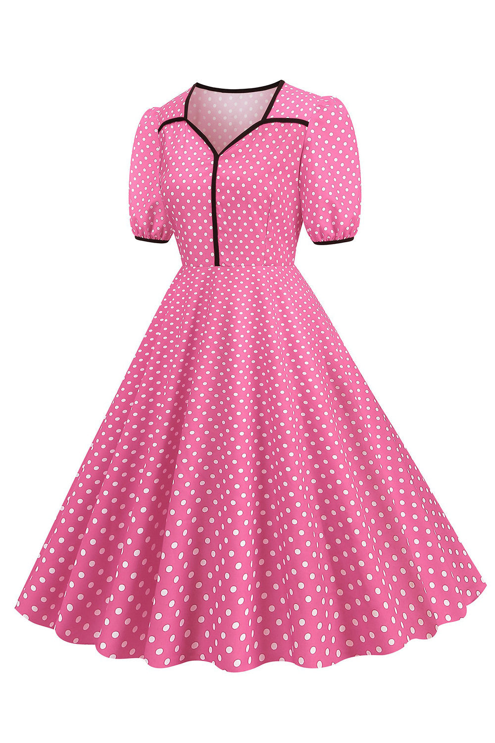 Pink Short Sleeves Polka Dots 1950s Dress