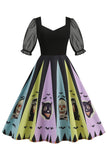 Black A Line Halloween Printed Vintage Dress