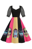 Black A Line Halloween Printed Vintage Dress
