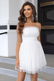 Pink Strapless A Line Tulle Short Formal Dress