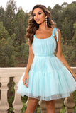 Hot Pink A Line Tulle Cute Semi Formal Dress