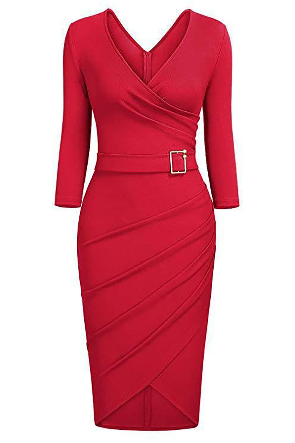 Black Bodycon Knee-Length 3/4 Sleeve Party Dress With Belt