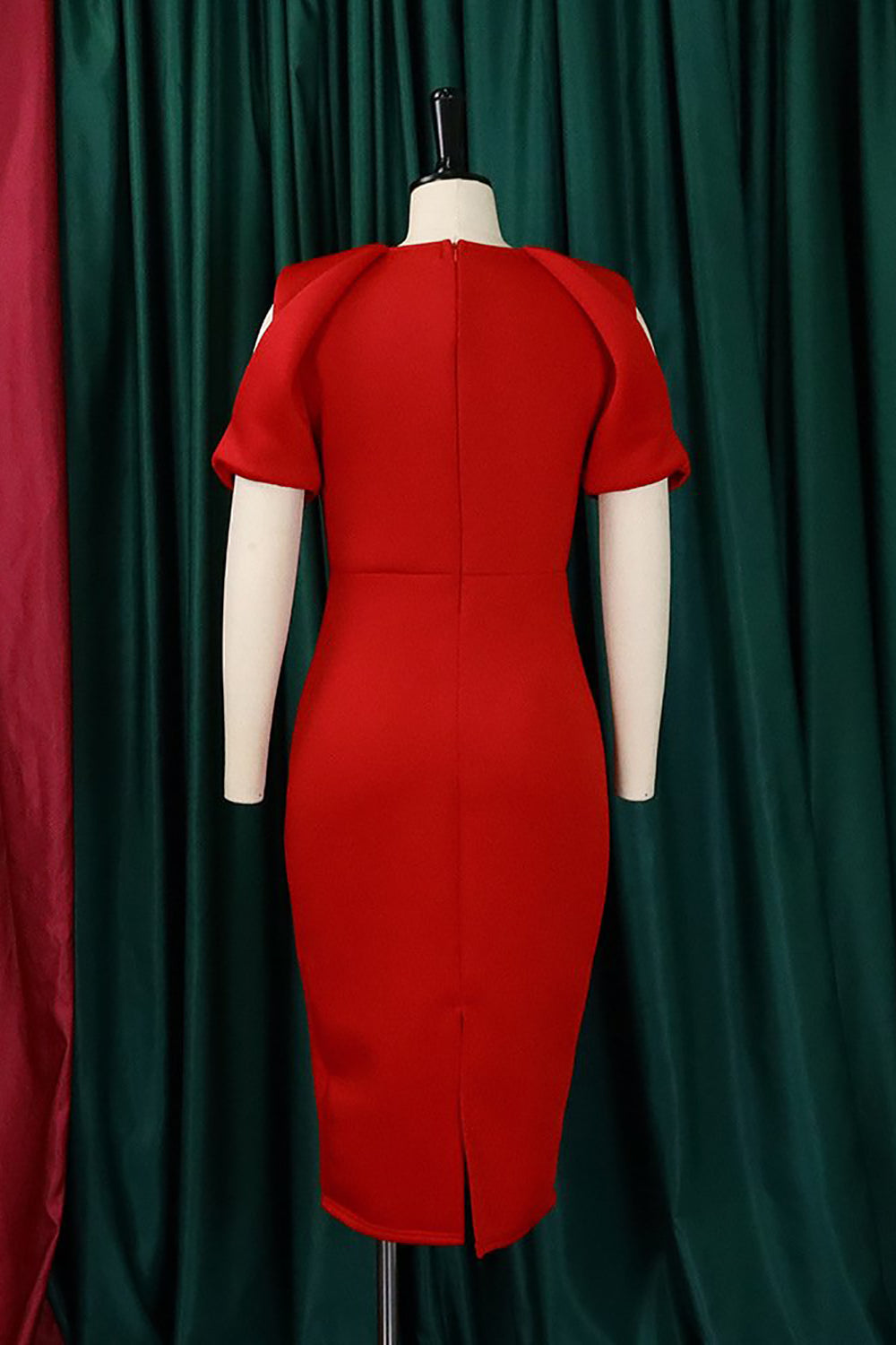 Bodycon Green Round Neck Cold Shoulder Work Dress
