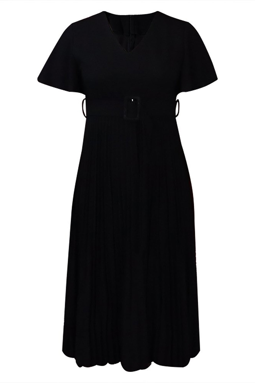 A-Line Black V-Neck Ruched Work Dress With Ruffle sleeves