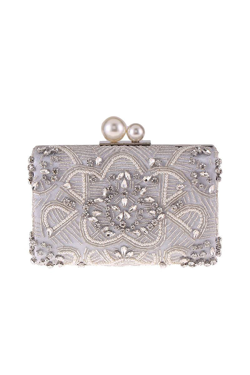 Grey glitter clutch online bag