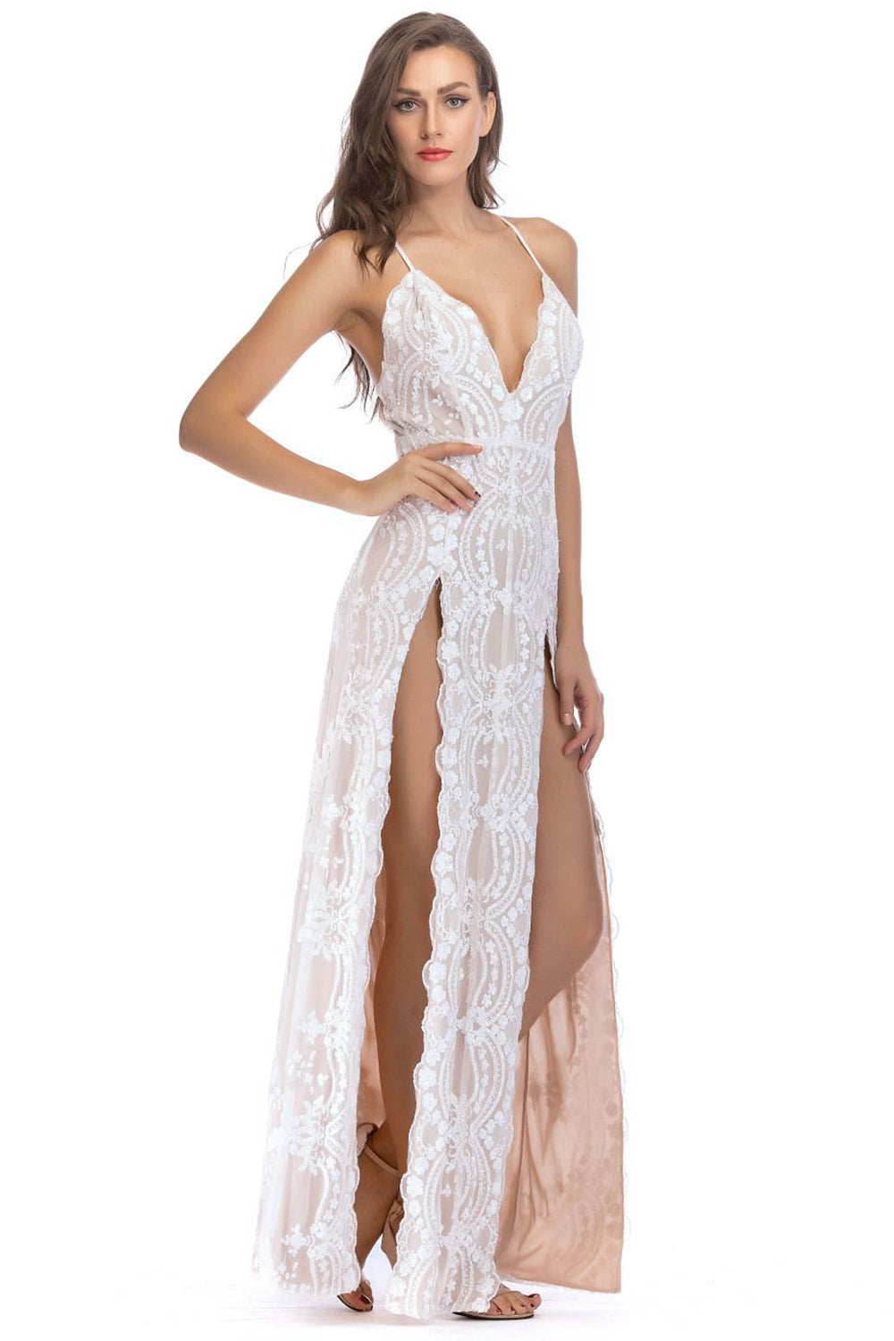 Black Spaghetti Strap Deep V-neck Long Evening Dress