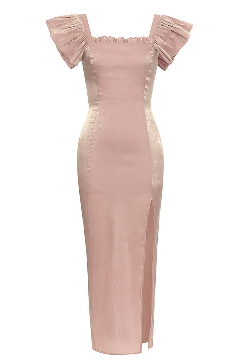 Blush Square Neck Cap Sleeves Bodycon Long Party Dress