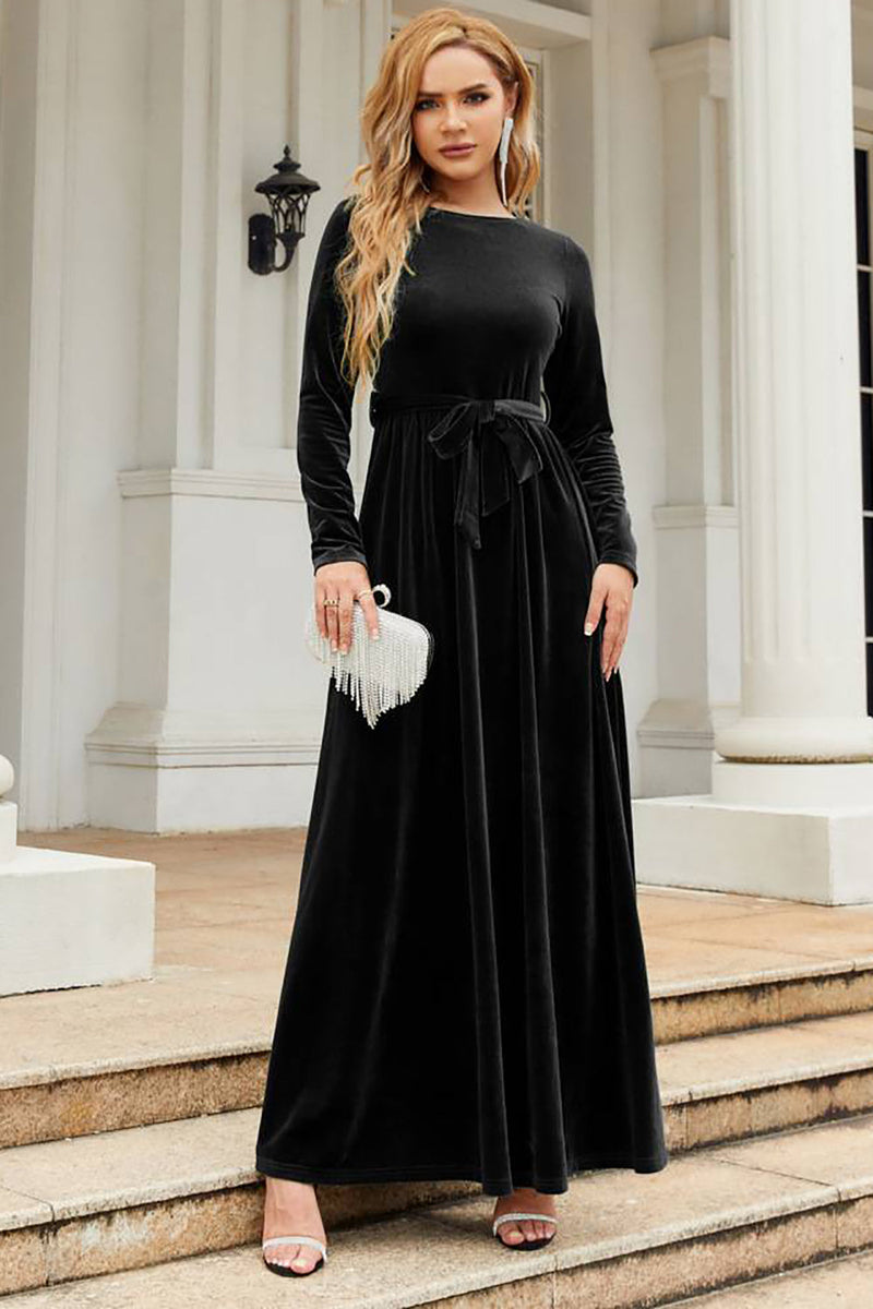 Long Sleeves A Line Velvet Holiday Party Dress