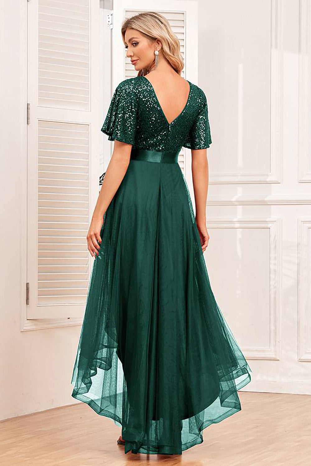 Burgundy High-low A-Line Formal Dress with Sequins
