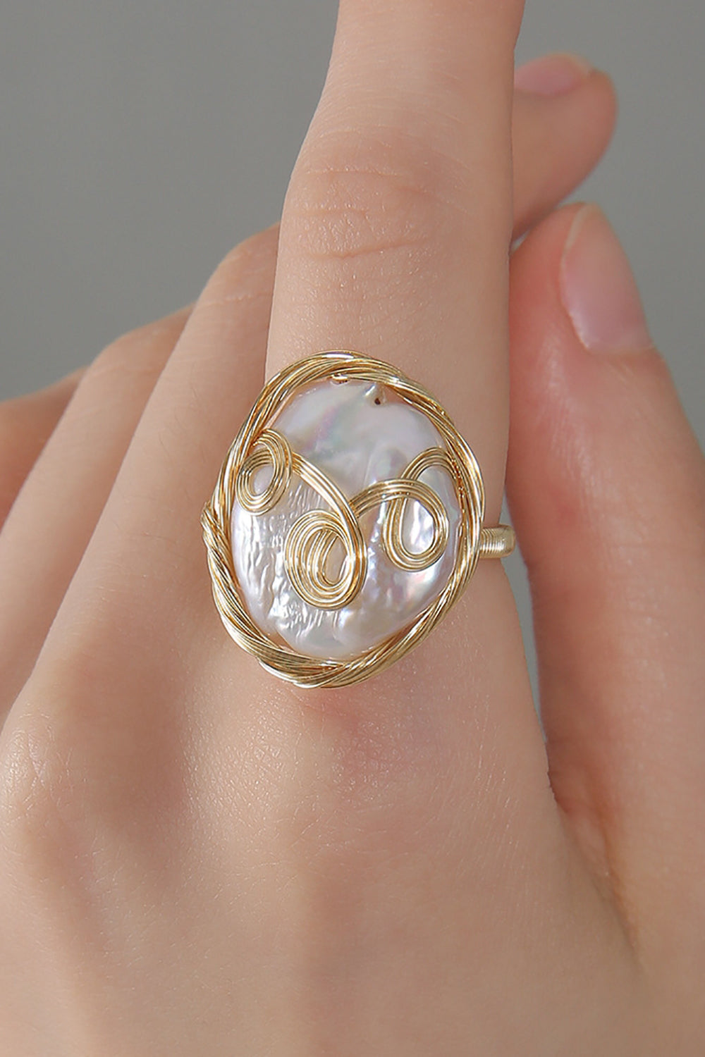 Golden Natural Freshwater Adjustable Pearl Ring