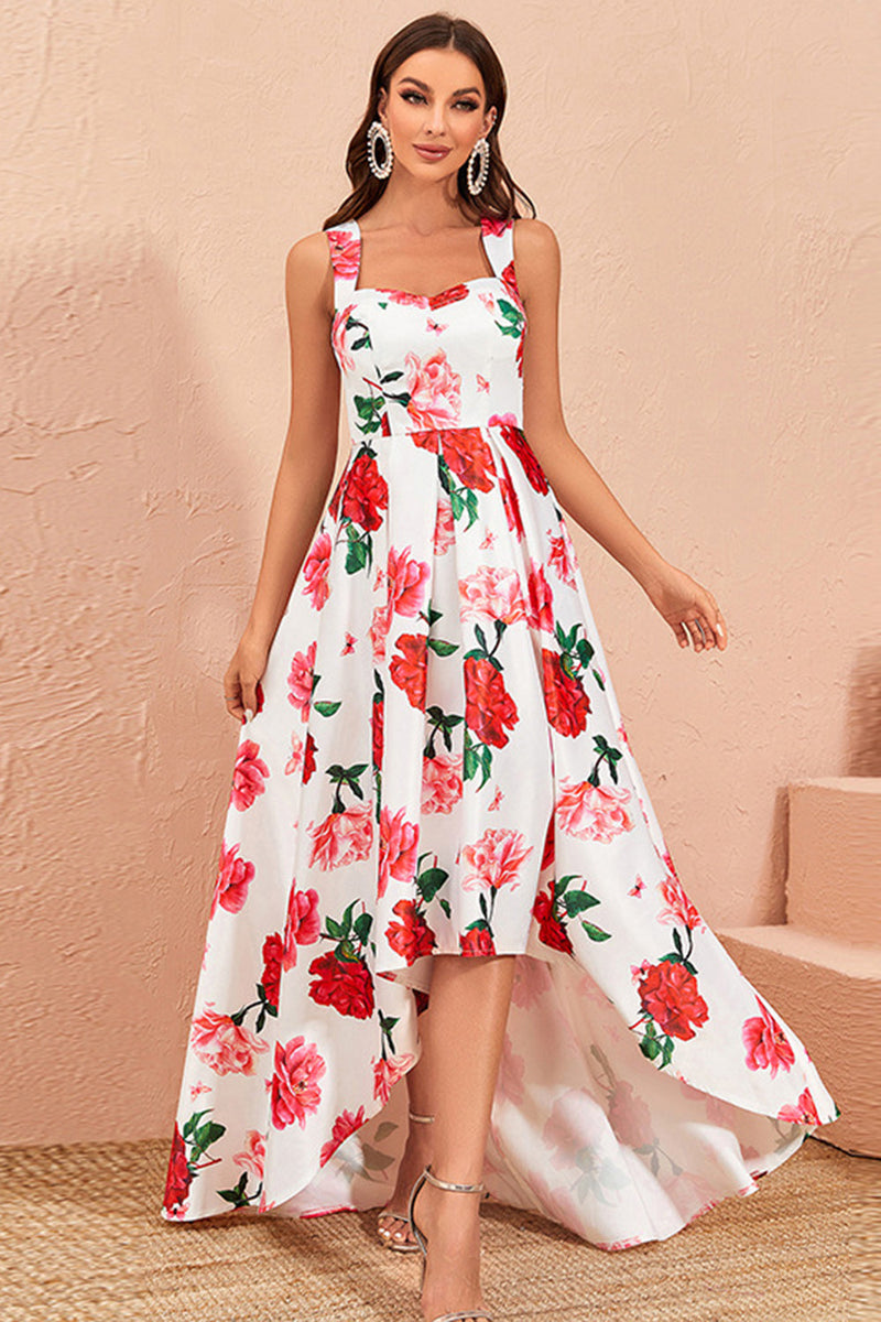 White prom cheap dress with flowers