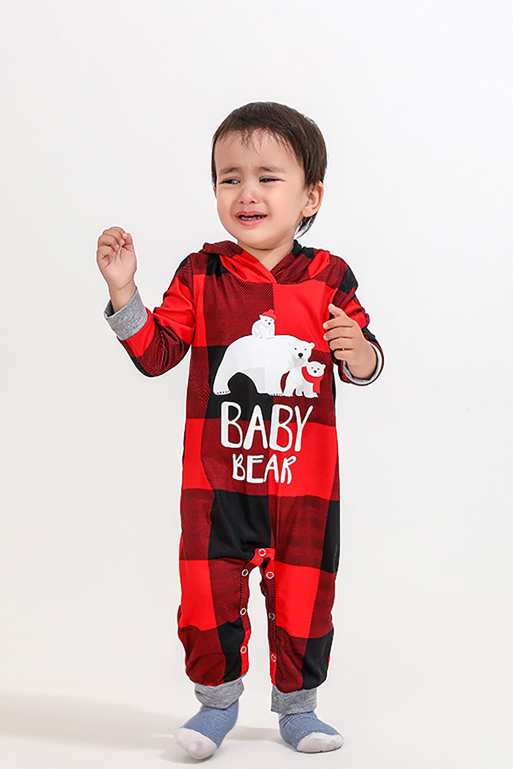Christmas Family Red Grid Bear Print Pajamas Set