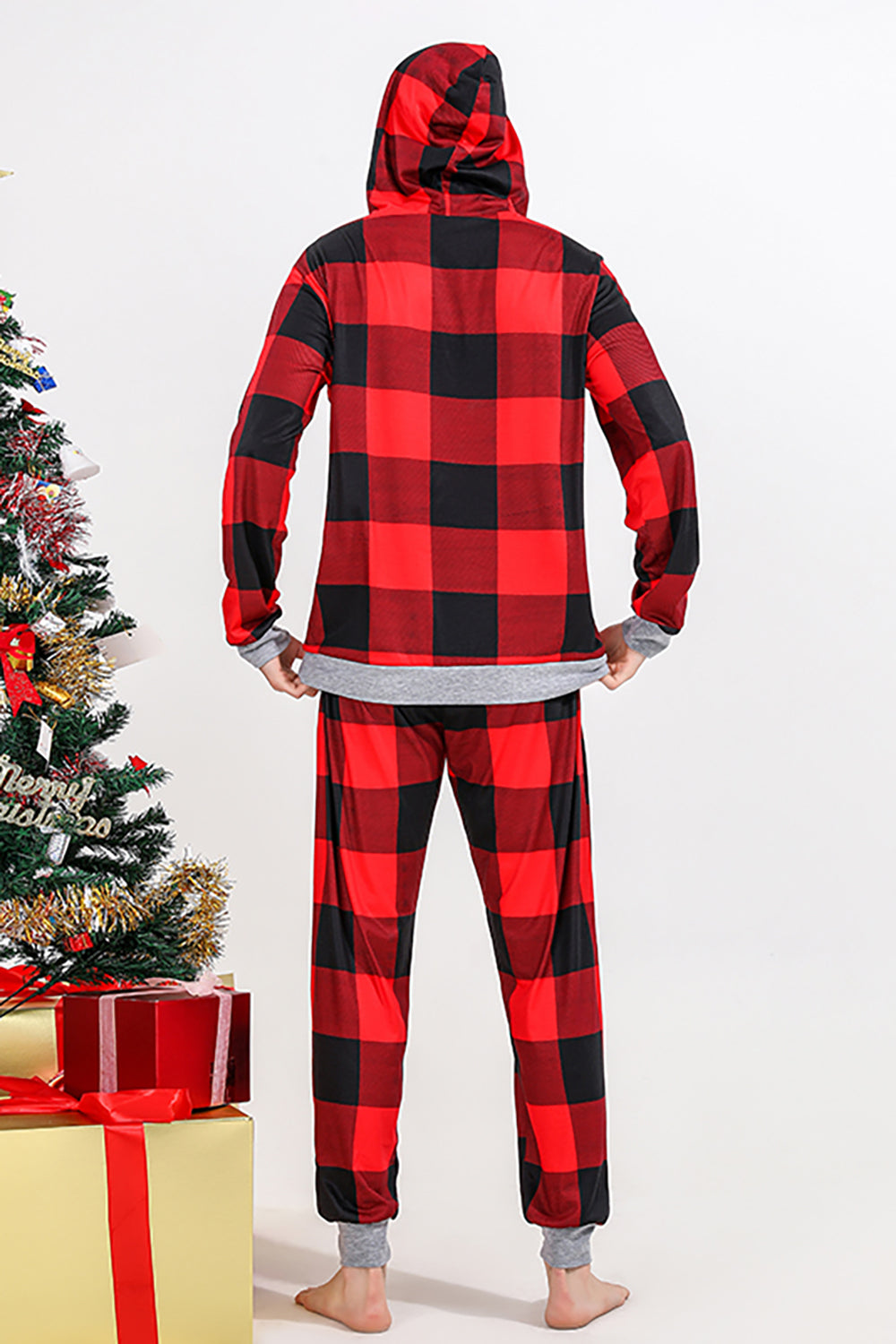Christmas Family Red Grid Bear Print Pajamas Set