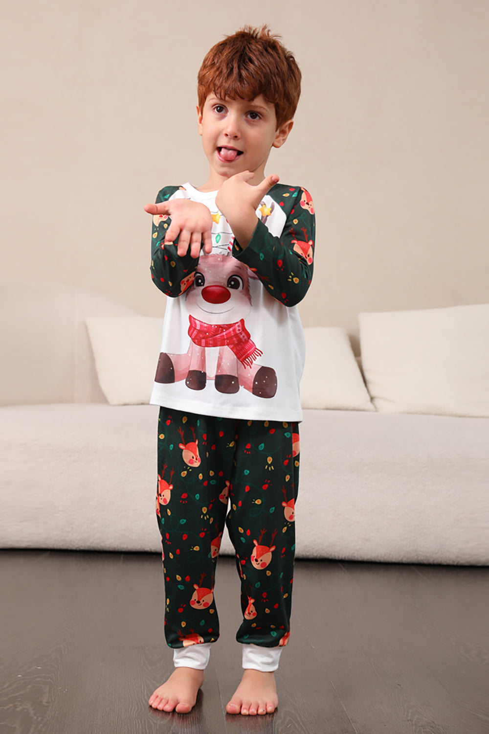 Dark Green Deer Christmas Family Pajamas Set