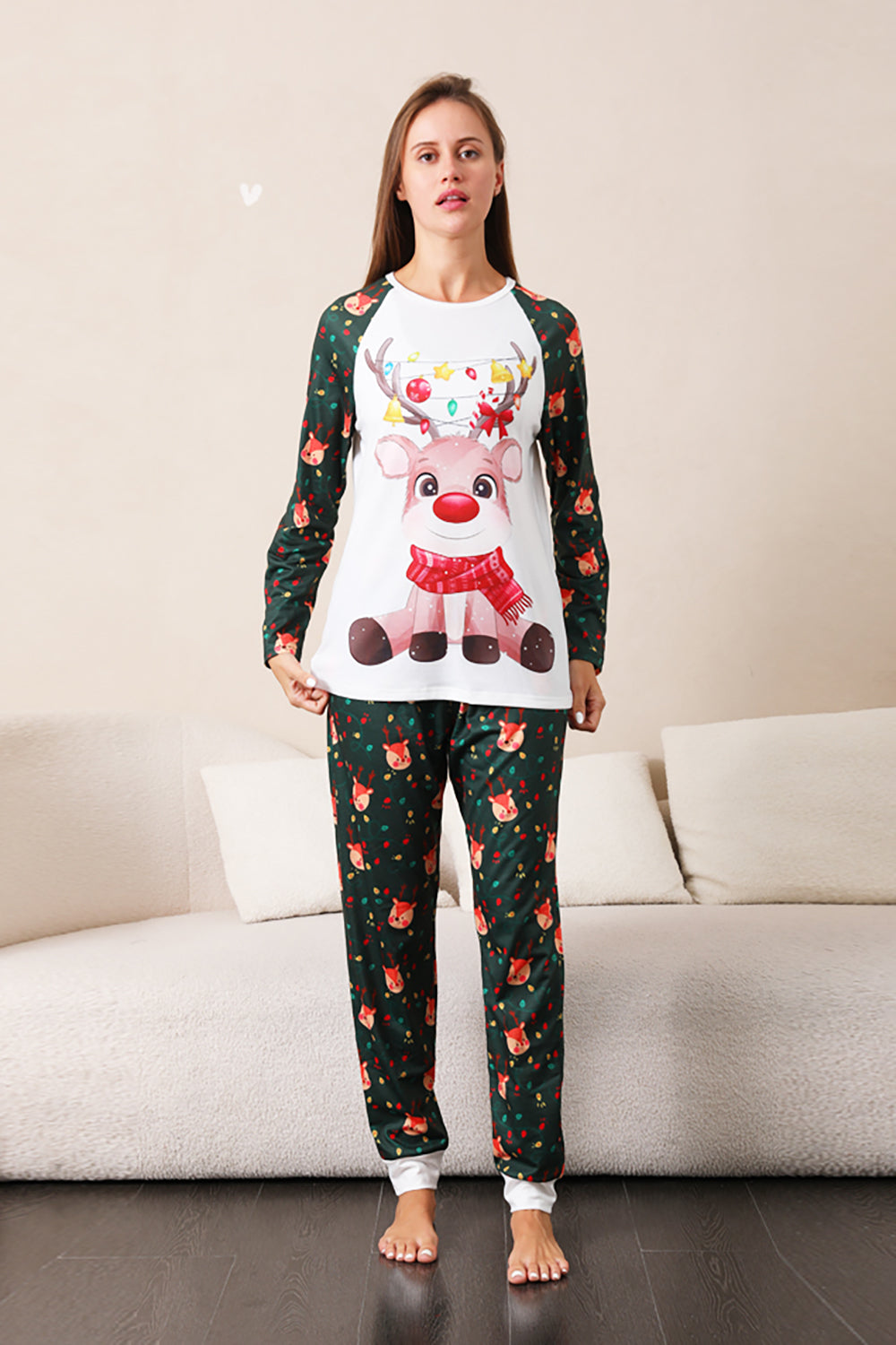 Dark Green Deer Christmas Family Pajamas Set