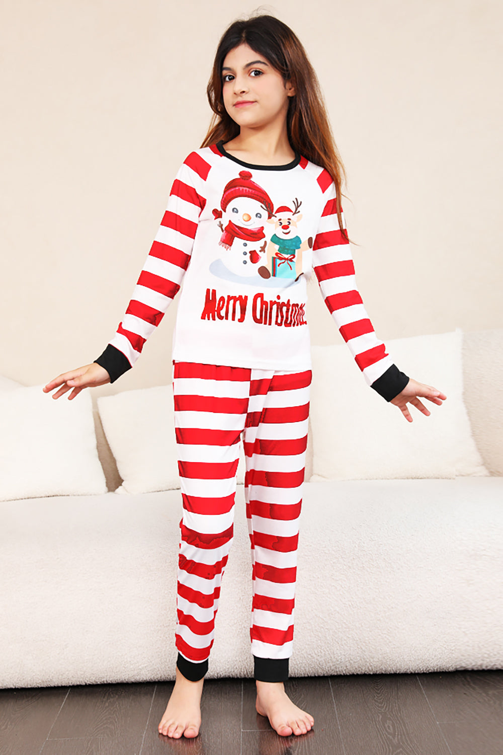 Red Stripes Snowmen Christmas Family Pajamas Set