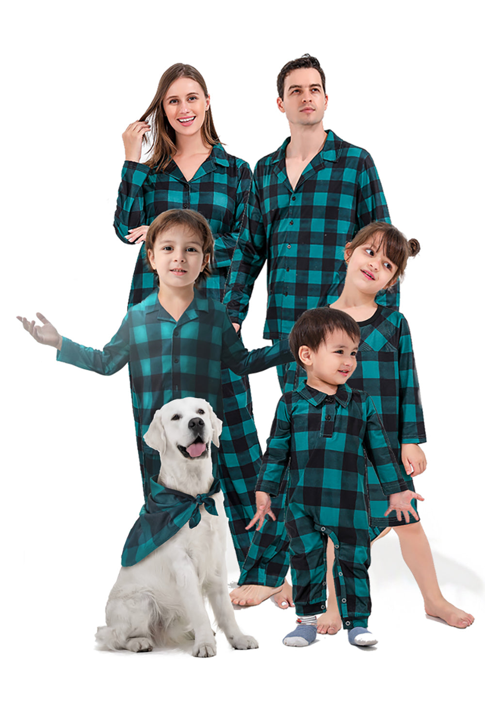 Dark Green Plaid Christmas Family Matching 2 Pieces Pajamas Set