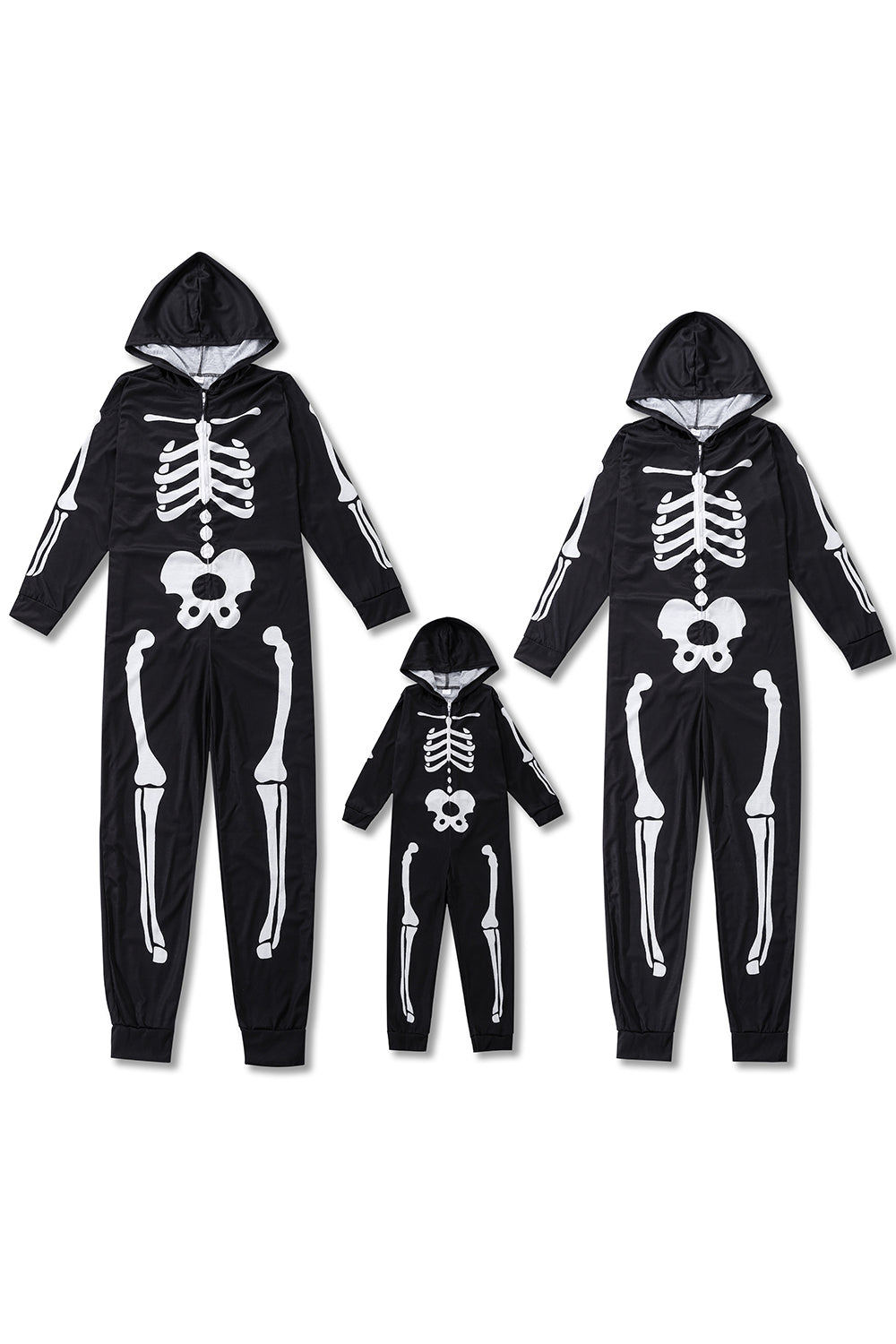 Family Cozy Skeleton Black Print Zip Up Hoodie Onesie
