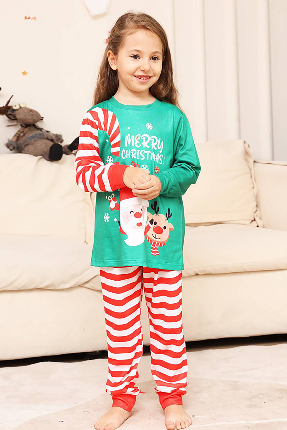 Green and Red Stripes Christmas Family Matching Pajamas Set