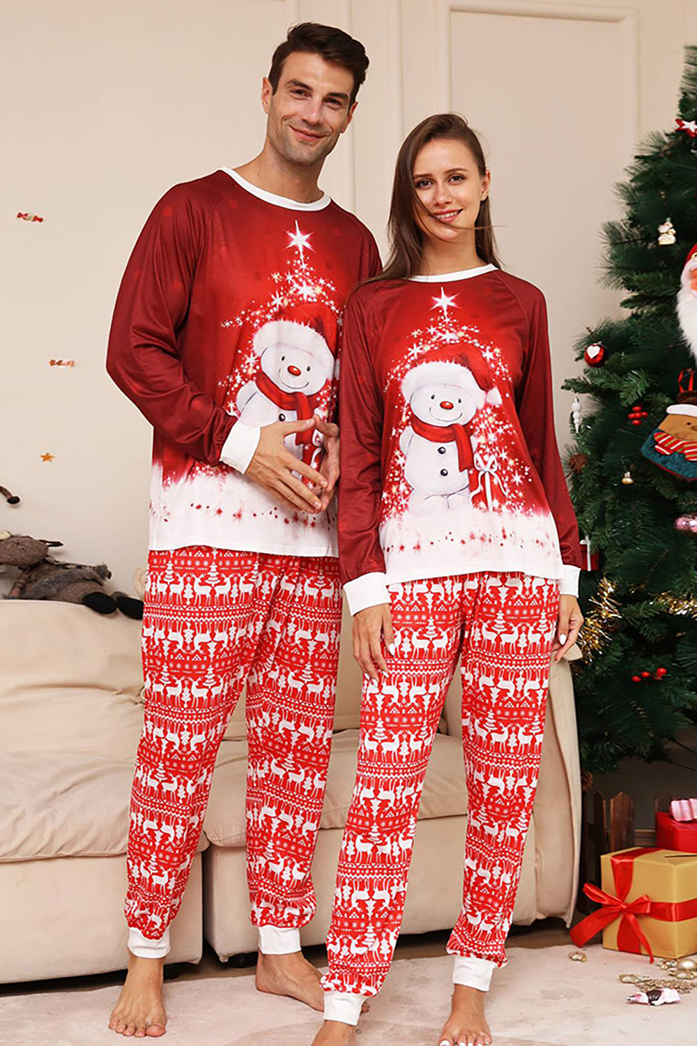 Red Snowman Christmas Family Matching Pajamas Set