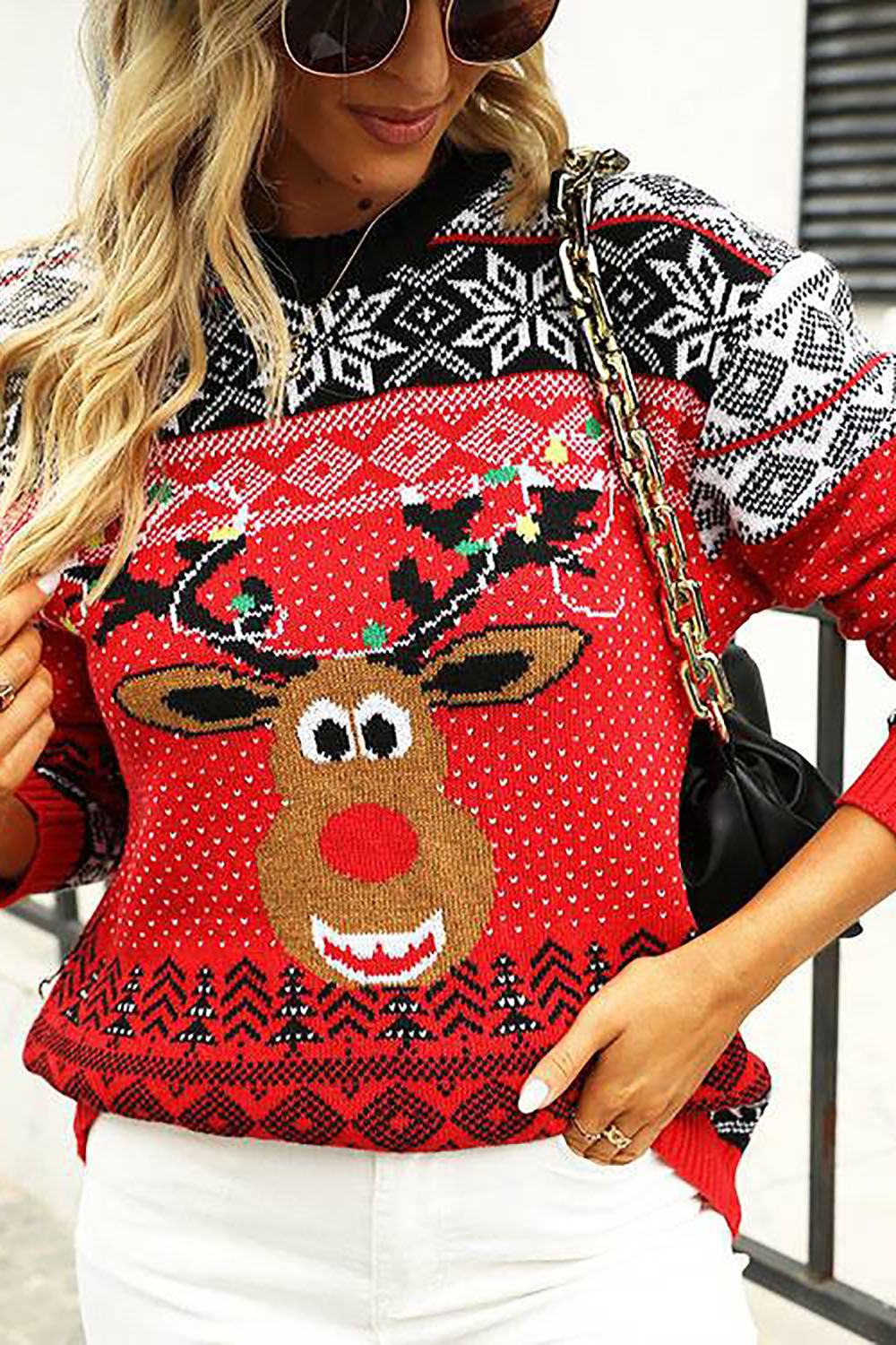 Christmas Red Elk Knitted Pullover Sweater