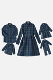 Dark Green Plaid Dresses and Long Sleeves T-Shirt Family Matching Outfits