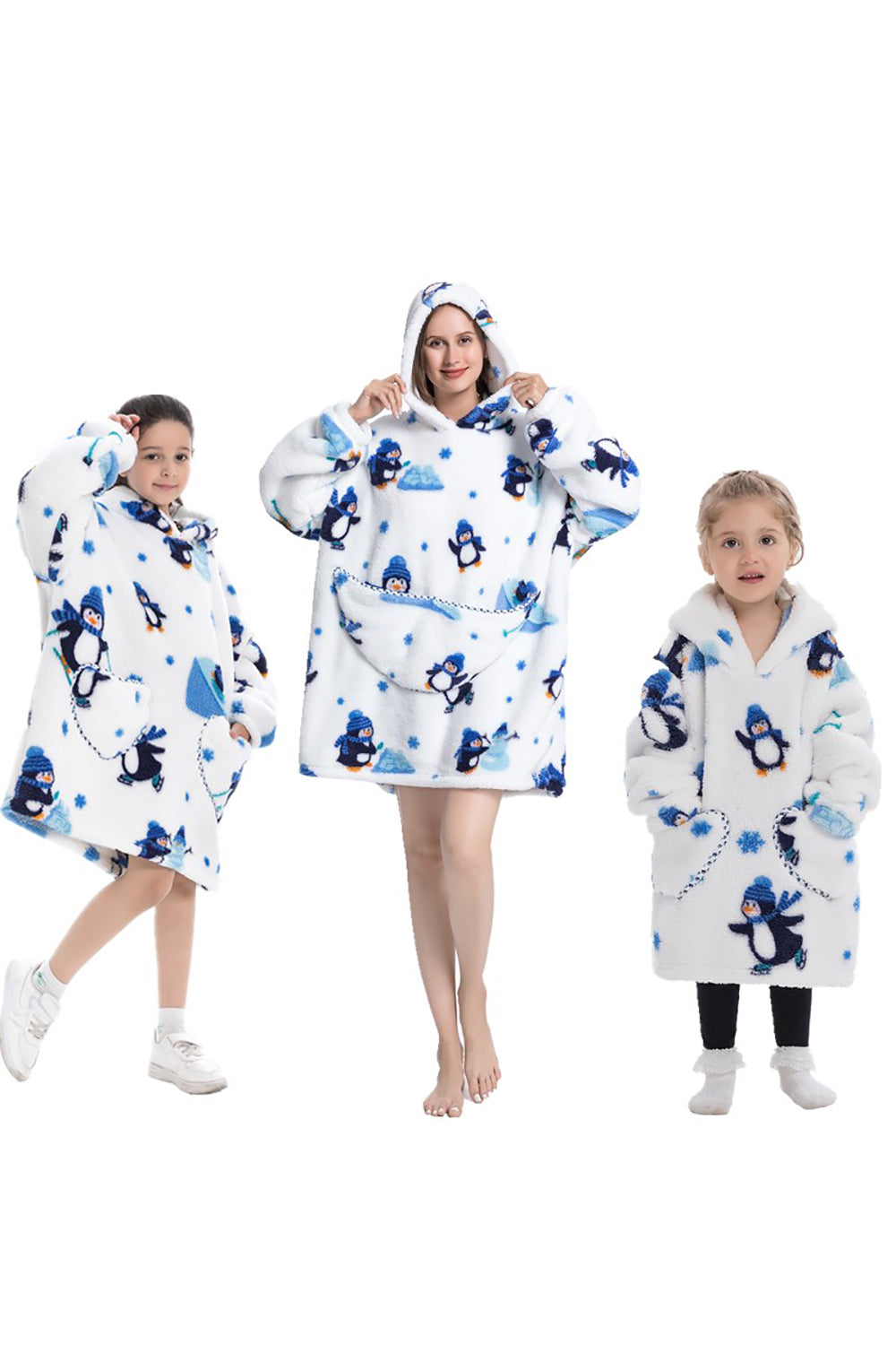 Black Strawberry Family Matching Flannel Oversize Wearable Hoodie Blanket Sweatshirt