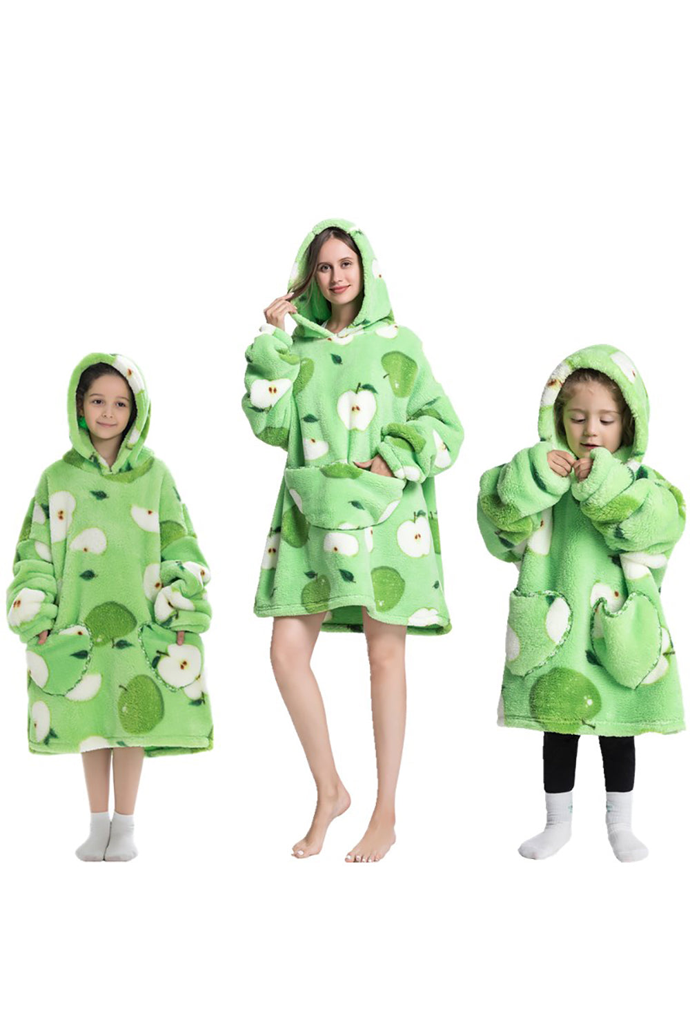 Black Strawberry Family Matching Flannel Oversize Wearable Hoodie Blanket Sweatshirt