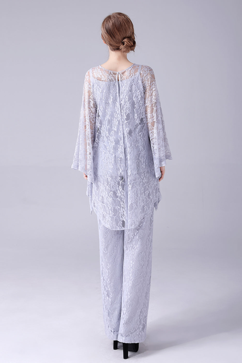 Silver 3 Pieces Long Sleeves Mother of the Bride Pant Suits