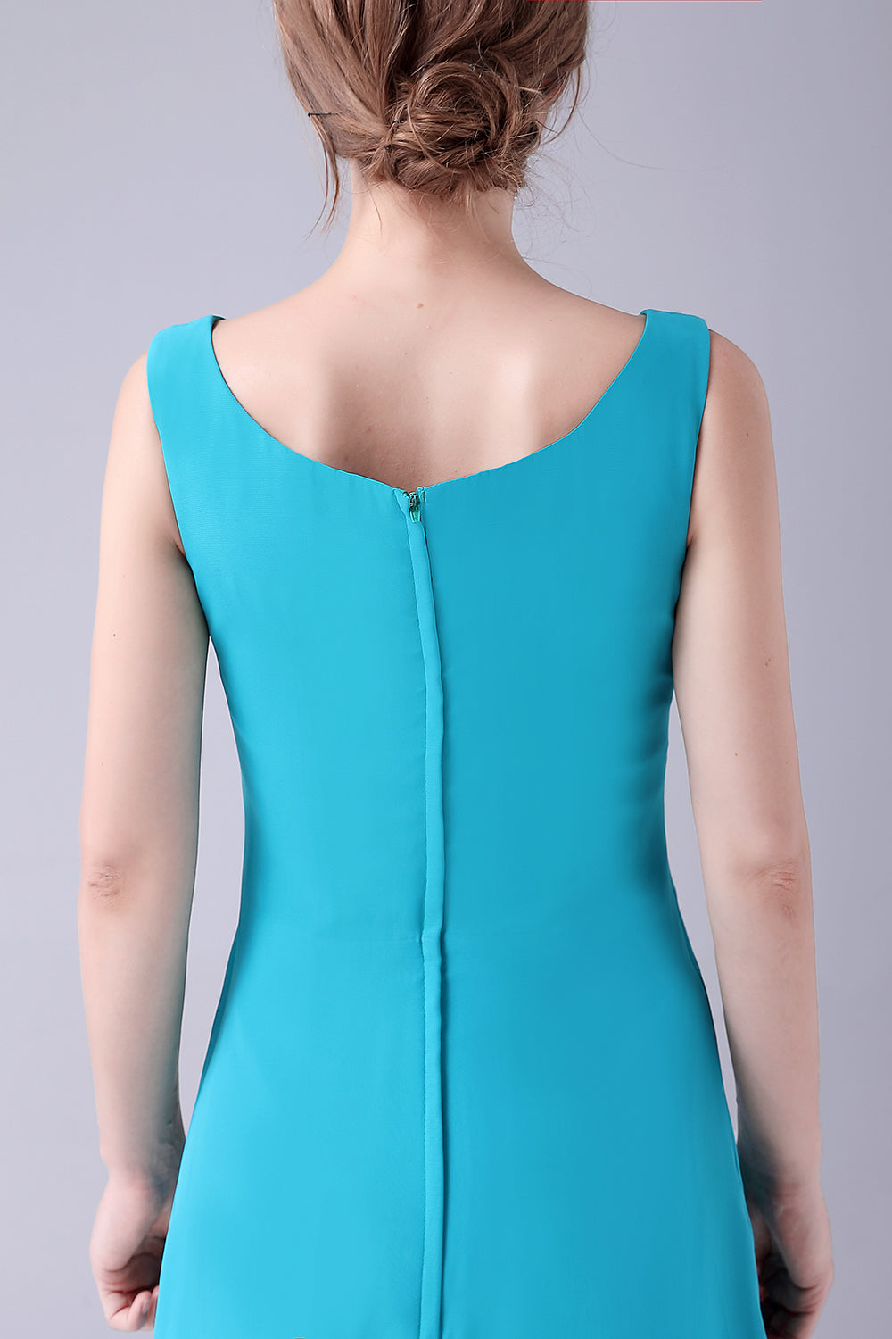 Blue A-Line Scoop Neck Chiffon Floor-Length Mother Of the Bride Dress