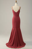 Desert Rose Spaghetti Straps Mermaid Open Back Bridesmaid Dress